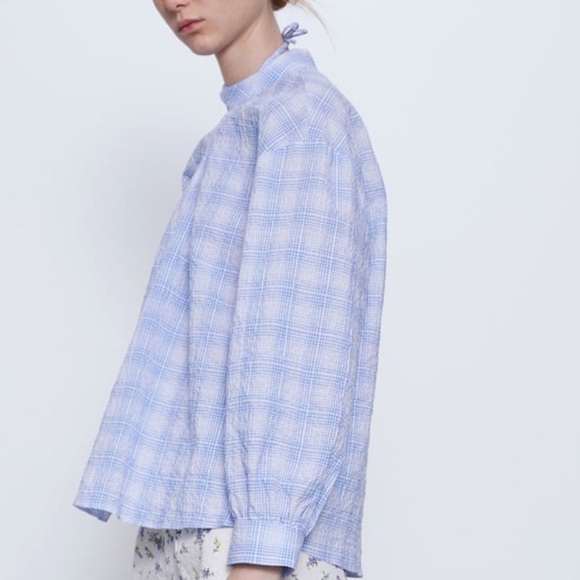 ZARA NEW SS20 BLUE WHITE CHECK BLOUSE REF:2491/913 - Picture 3 of 7